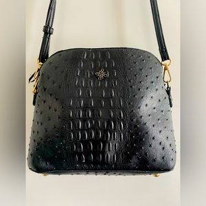 Black crossbody with striped interior
